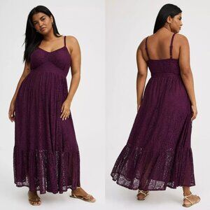 NWT Torrid 1 Winter Bloom Stretch Lace Tiered Maxi Dress 1X 14 16